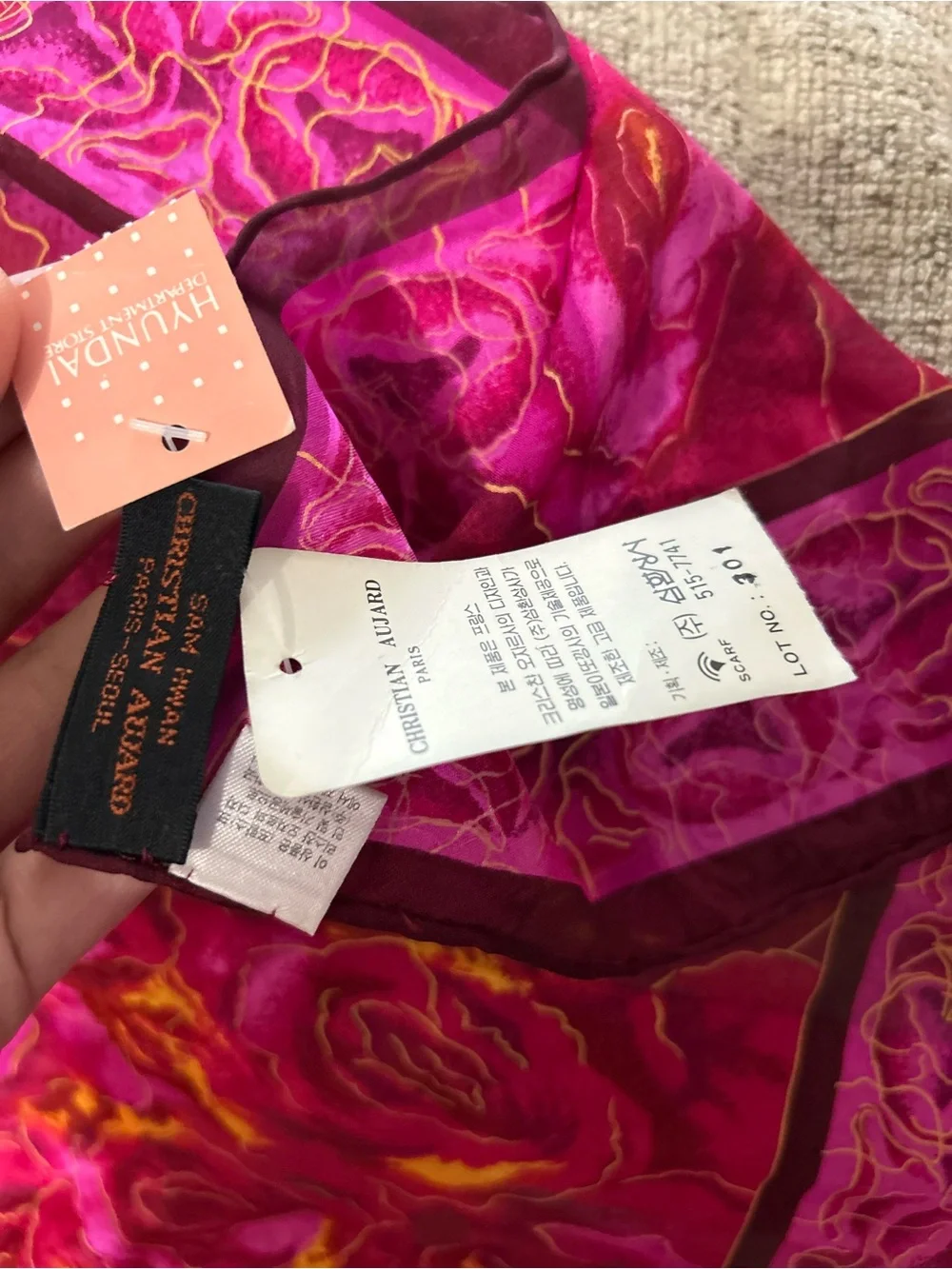Christian Audigier Pink Floral Silk Scarf 34 x 34